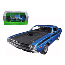 1970 Dodge Challenger T/A Blue Metallic with Black Hood and Black Stripes 