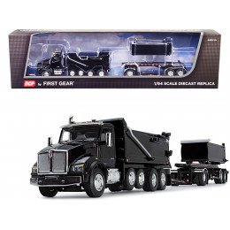 Kenworth T880 Quad-Axle Dump Truck and Rogue Transfer Tandem-Axle Dump Trailer Black 1/64 Diecast Model by DCP/First Gear