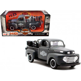 1948 Ford F-1 Pickup Truck and 1942 Harley-Davidson WLA Flathead Motorcycle Matt Dark Gray 