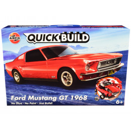 Skill 1 Model Kit 1968 Ford Mustang GT Red Snap Together Model by Airfix Quickbuild
