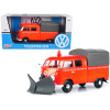 Volkswagen Type 2 (T1) Pickup Truck Orange with Snow Plow and Camper Shell 1/24 Diecast Model Car by Motormax