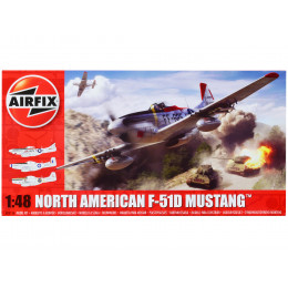 Level 2 Model Kit North American F-51D Mustang Fighter Aircraft with 3 Scheme Options 1/48 Plastic Model Kit by Airfix