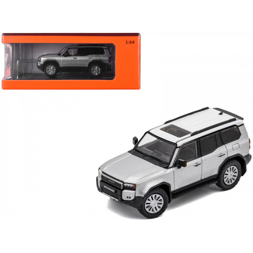 Toyota Land Cruiser Prado 250 Silver Metallic with White Top 1/64 Diecast Model Car by GCD