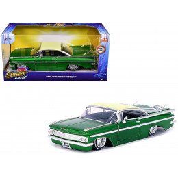 1959 Chevrolet Impala Lowrider Green Metallic with Cream Top and Wire Wheels 
