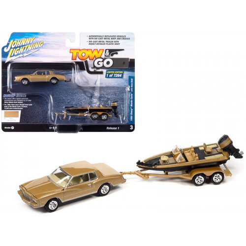 1980 Chevrolet Monte Carlo Light Camel Gold Metallic with Bass Boat and Trailer Limited Edition to 7264 pieces Worldwide 