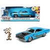 1970 Plymouth 440-6BBL RoadRunner Light Blue Metallic with Black Hood and Wile E. Coyote Diecast Figurine