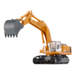 Heavy Haulage Flatbed Transporter Blue and Liebherr 974 Litronic Excavator Yellow 1/87 (HO) Diecast Models by Siku