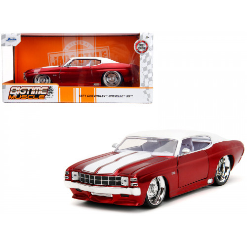 1971 Chevrolet Chevelle SS Candy Red with White Top White Stripes and White Interior 'Bigtime Muscle' Series 1/24 Diecast Model Car by Jada