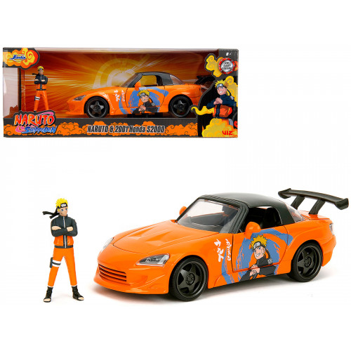 2001 Honda S2000 Orange with Gray Top and Graphics and Naruto Diecast Figure 