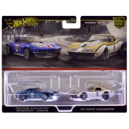 Chevrolet Custom Corvette Stingray Coupe #65 Blue Metallic with White Stripes and 1969 Chevrolet COPO Corvette #6 Gold Metallic and White 