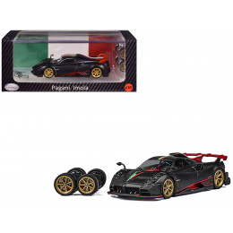 Pagani Imola Black Carbon with Italian Flag Stripes with Extra Wheels 1/64 Diecast Model Car by CM Model