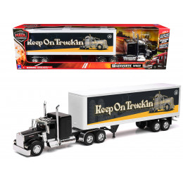 Kenworth W900 Truck Black with Dry Van Trailer 