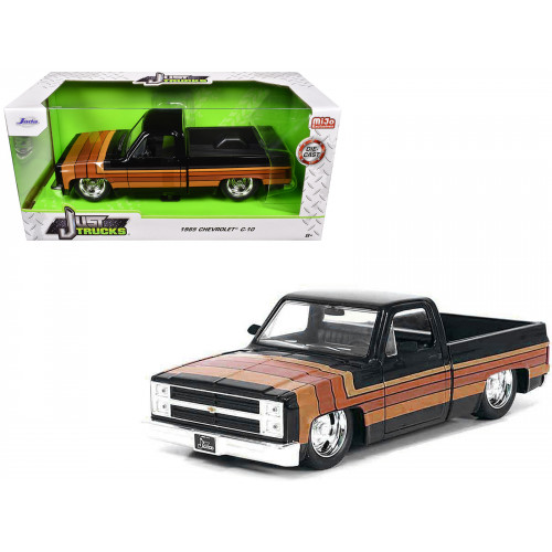 1985 Chevrolet C-10 Pickup Truck Black with Stripes and GM Rally Wheels 