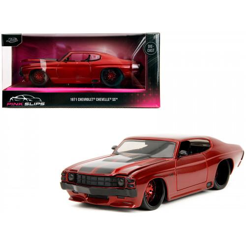 1971 Chevrolet Chevelle SS Red Metallic with Black Stripes 'Pink Slips' Series 1/24 Diecast Model Car by Jada