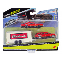 2006 Dodge Magnum R/T Red and Black and 1969 Dodge Charger R/T Red and Black with Enclosed Car Trailer 