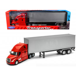 Freightliner Cascadia Truck Red with Gray Container 