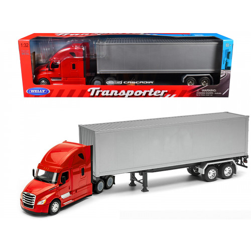 Freightliner Cascadia Truck Red with Gray Container 