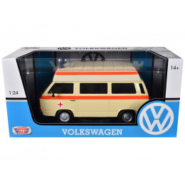 Volkswagen Type 2 (T3) High Roof Ambulance Cream with Orange Stripes 1/24 Diecast Model Car by Motormax