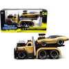 1953 Mack B-61 Flatbed Truck Gold and 1970 Oldsmobile 442 Gold with Black Top and Stripes