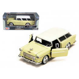 1955 Chevrolet Bel Air Nomad Yellow with White Top 1/24 Diecast Model Car by Motormax