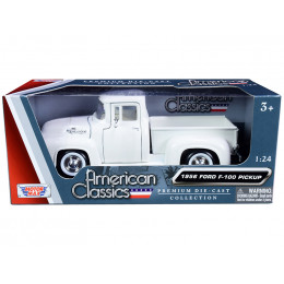 1956 Ford F-100 Pickup Truck White with Whitewall Tires 