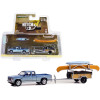 1988 GMC S-15 Sierra Pickup Truck Blue Metallic and White with Stripes and Canoe Trailer and Canoe Rack with Canoe and Kayak