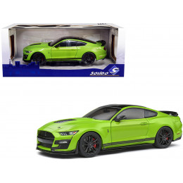 2020 Ford Mustang Shelby GT500 Grabber Lime Green Metallic with Black Top and Stripes 1/18 Diecast Model Car by Solido