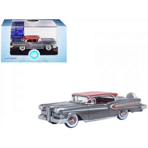 1958 Edsel Citation Silver Gray Metallic with Ember Red Top and Red Interior 1/87 (HO) Scale Diecast Model Car by Oxford Diecast