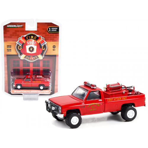 1986 Chevrolet C20 Custom Deluxe Pickup Truck Red First Attack Unit Fire Equipment and Hose and Tank 