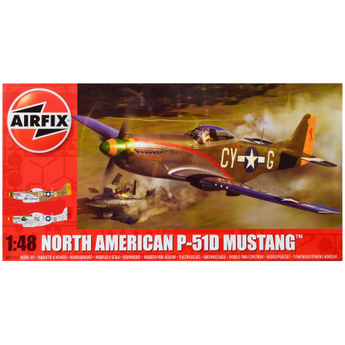 Level 2 Model Kit North American P-51D Mustang Fighter Aircraft with 2 Scheme Options 1/48 Plastic Model Kit by Airfix