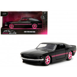 1969 Ford Mustang Black Metallic with Pink Stripes and Wheels 