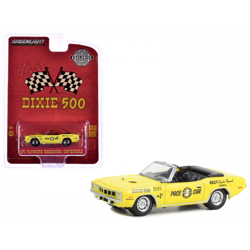 1971 Plymouth Barracuda Convertible 'Dixie 500 Pace Car' Yellow 'Hobby Exclusive' Series 1/64 Diecast Model Car by Greenlight