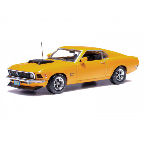 1970 Ford Mustang Boss 429 Bright Yellow with Black Hood Scoop 1/43 Diecast Model Car by IXO Models