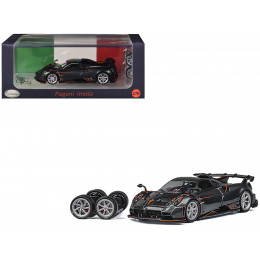 Pagani Imola Dark Gray Metallic with Carbon and Orange Accents with Extra Wheels 1/64 Diecast Model Car by CM Model