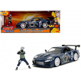 1993 Mazda RX-7 Dark Blue with Graphics and Kakashi Hatake Diecast Figure 
