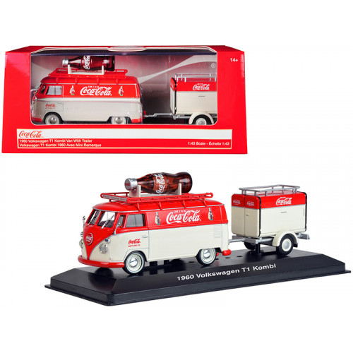 1960 Volkswagen T1 Kombi Van with Trailer Red and Cream 