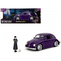 Volkswagen Beetle Purple Metallic and Wednesday Addams Diecast Figure 