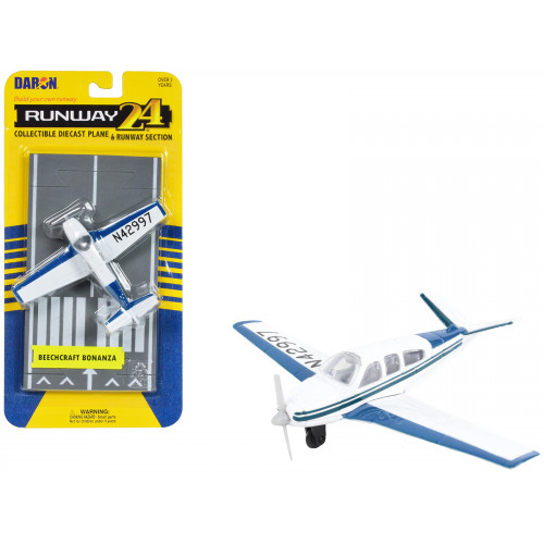 Beechcraft Bonanza Aircraft White with Blue Stripes 