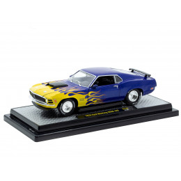 1970 Ford Mustang BOSS 429 Blue Metallic with Flame Graphics Limited Edition to 6650 pieces Worldwide 1/24 Diecast Model Car by M2 Machines