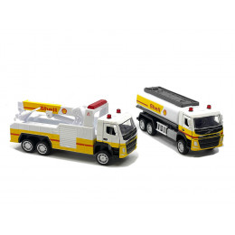 Shell Gas Station Playset with Volvo Oil Tanker and Volvo Tow Truck Diorama Set