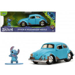 Volkswagen Beetle Matt Blue (Weathered) and Stitch Diecast Figure 