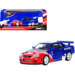 Nissan Skyline GT-R (R34) Nismo R-Tune Concept RHD (Right Hand Drive) Blue Metallic with Carbon Hood with Red and White Graphics 