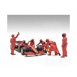 Formula One F1 Pit Crew 7 Figure Set Team Red Release III for 1/18 Scale Models by American Diorama