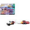 1980 Toyota Land Cruiser Pickup Truck White and Red with Stripes and Open Car Trailer Limited Edition