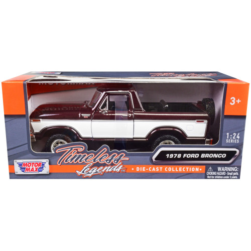 1978 Ford Bronco Ranger XLT (Open Top) with Spare Tire Burgundy Metallic and White 