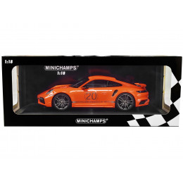 2021 Porsche 911 Turbo S with SportDesign Package #20 Orange with Silver Stripes Limited Edition to 504 pieces Worldwide 1/18 Diecast Model Car by Minichamps