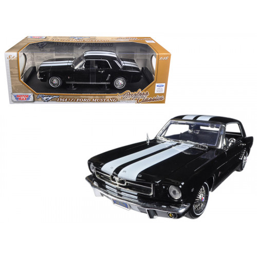 1964 1/2 Ford Mustang Hard Top Black with White Stripes 1/18 Diecast Model Car by Motormax