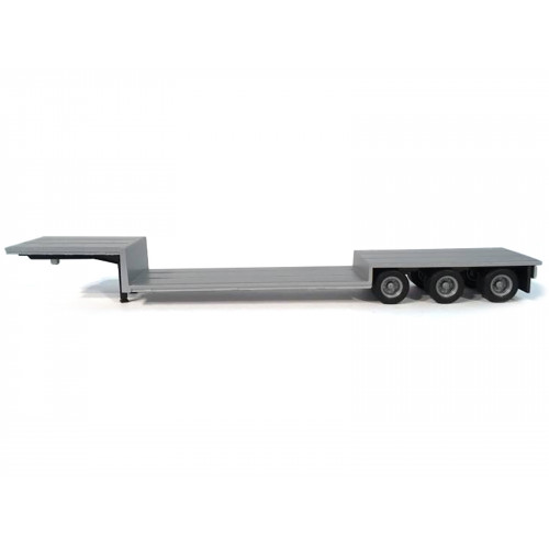 3-Axle Double-Drop Flatbed Trailer Silver Top 1/87 (HO) Plastic Model by Promotex