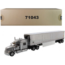 International LoneStar Sleeper Cab Silver with 53' Reefer Refrigerated Chrome Plated Van Trailer 