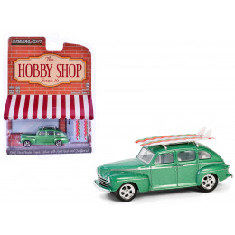 1946 Ford Fordor Super Deluxe Green Metallic with White Interior and Roof Rack with Surfboards 